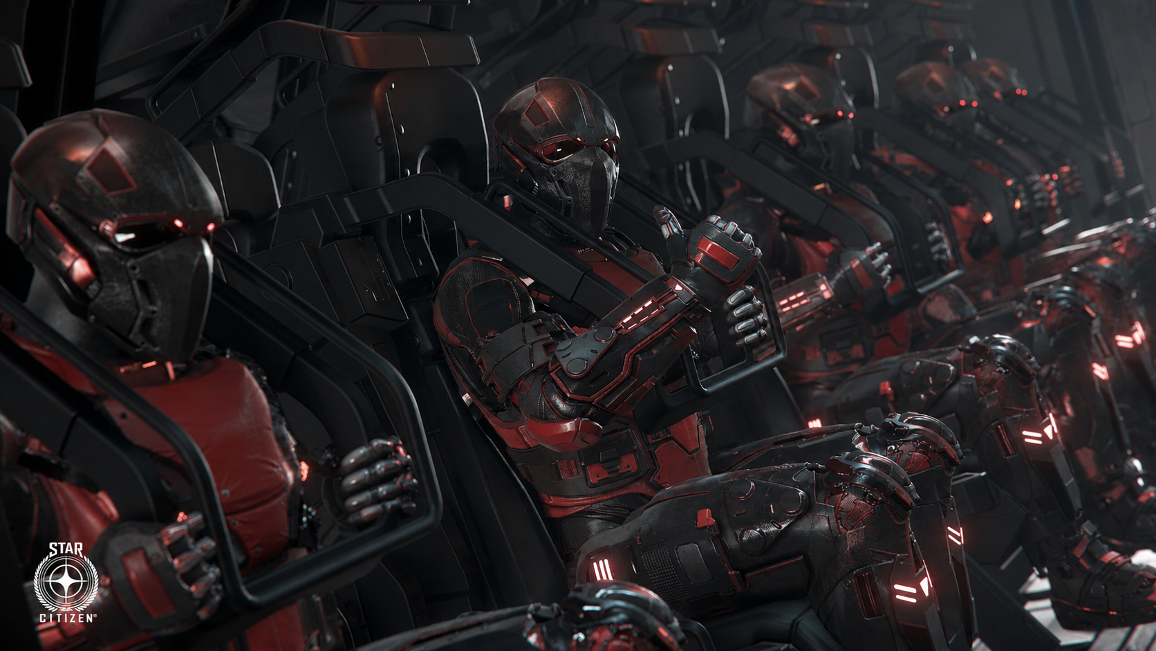 Red alert dropship in flight